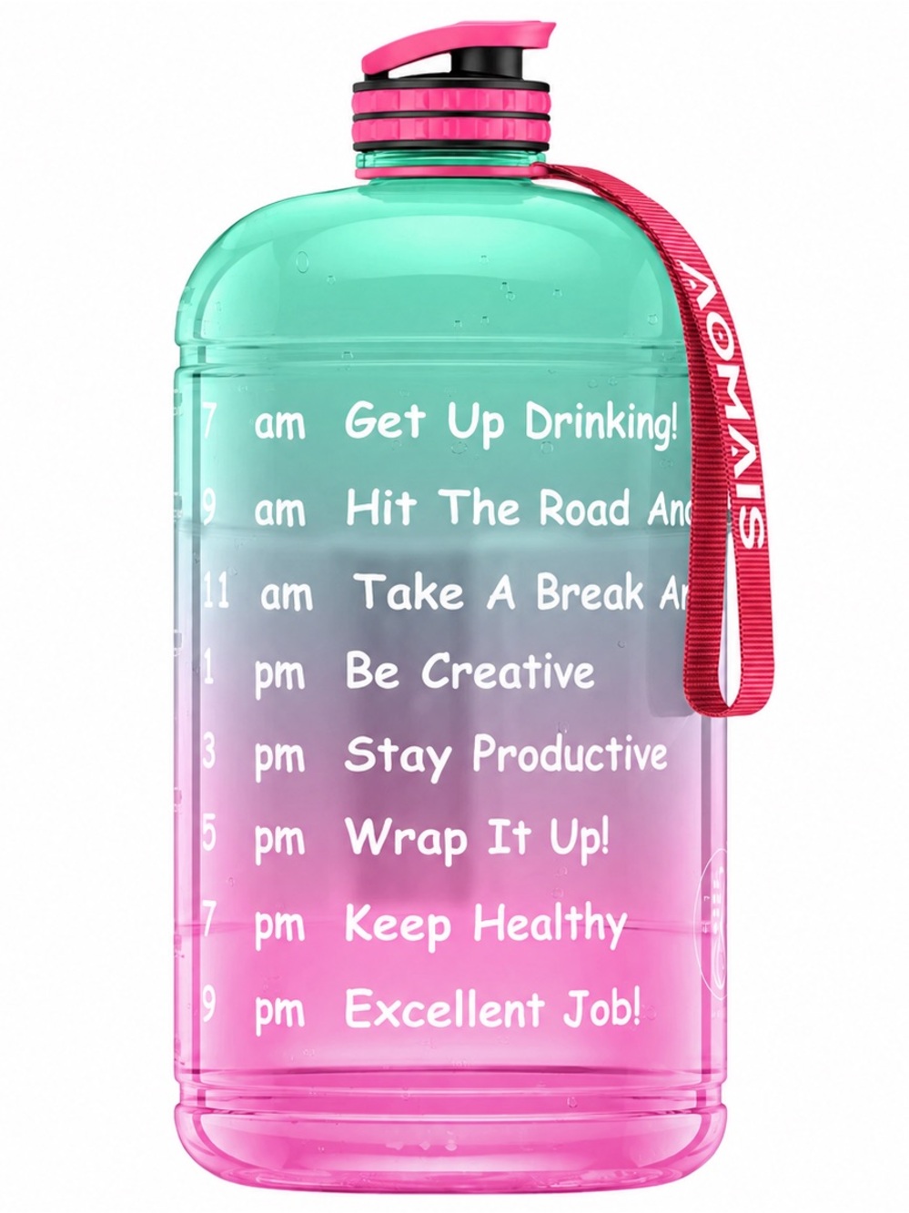 NEW AOMAIS Pink Green 1 Gallon Motivational Time Marker Water Bottle 128 oz.